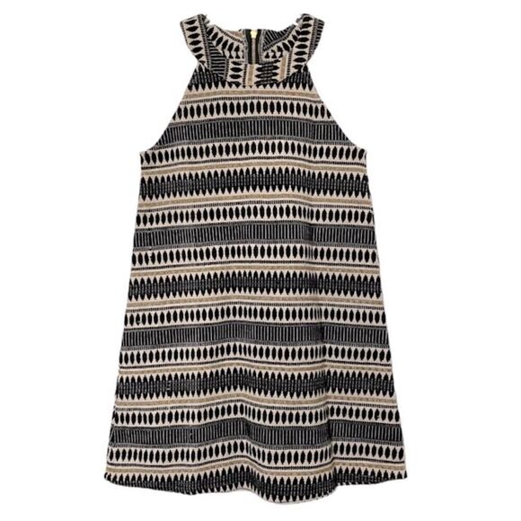 Judith March Jacquard High Neck Shift Dress in Black / Gold Sz Small - Picture 3 of 12